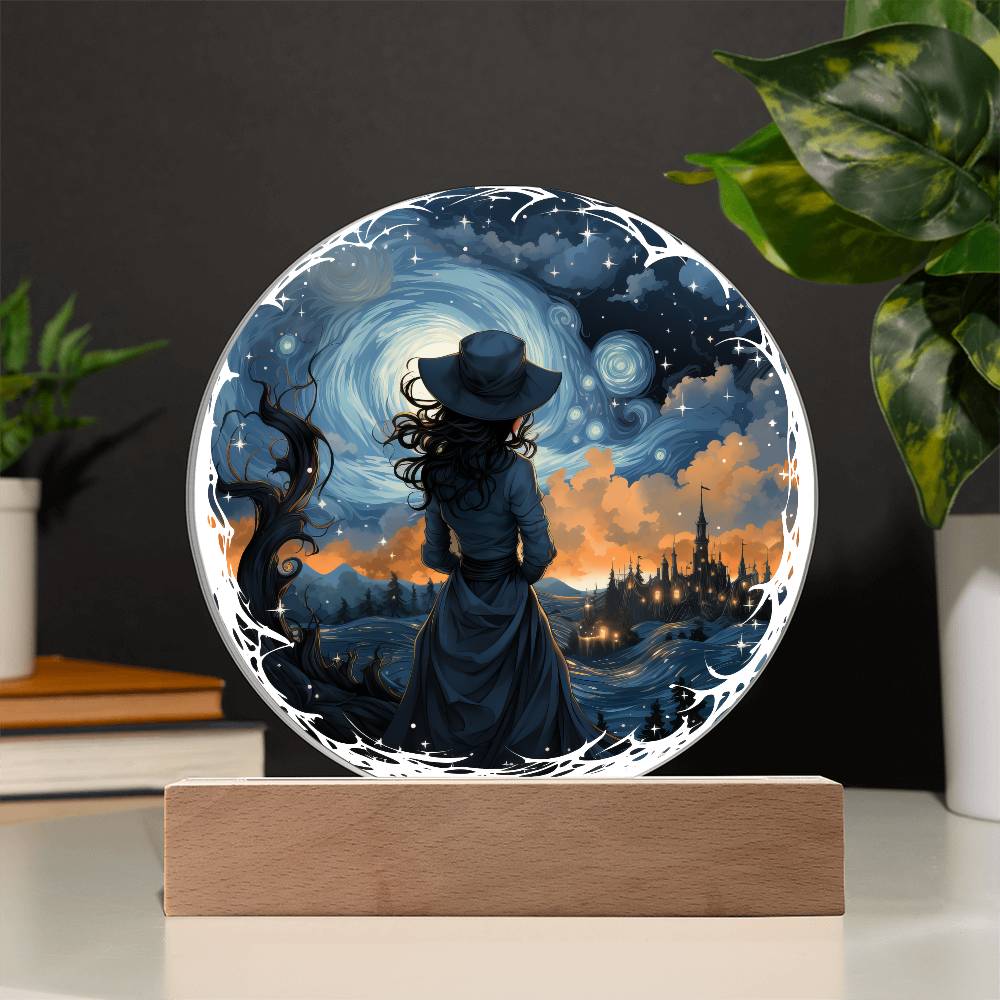 Celestial Witch Night Stroll Circle Plaque w/ LED Base