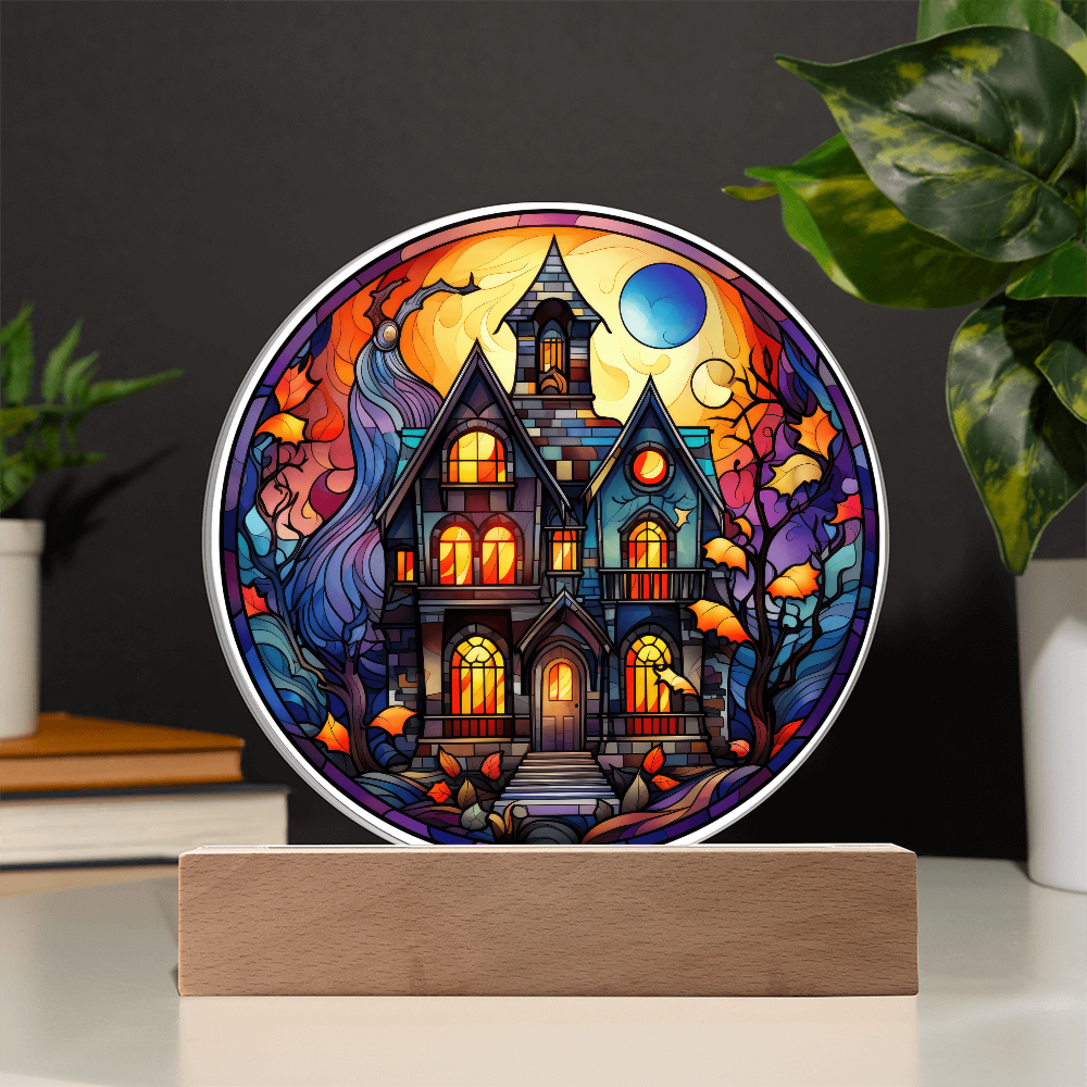 Haunted House Stained Glass Circle Acrylic Plaque