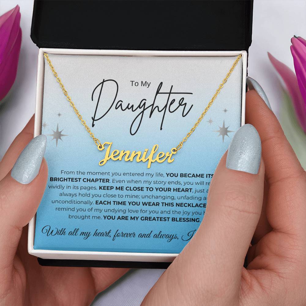 To My Daughter Name Necklace (blue)