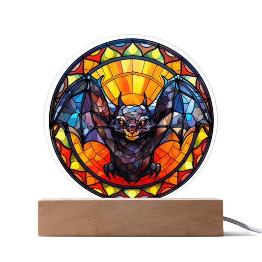 Flying Bat Stained Glass Circle Acrylic Plaque