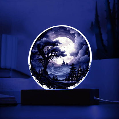 Full Moon Halloween Acrylic Circle Plaque w/ LED Base