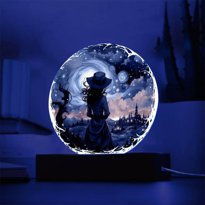 Celestial Witch Night Stroll Circle Plaque w/ LED Base