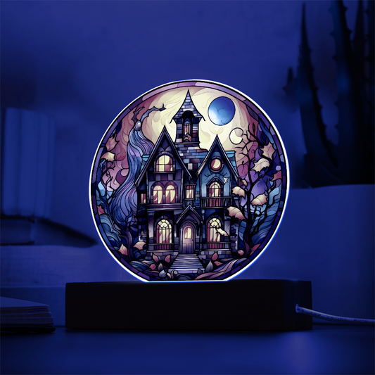 Haunted House Stained Glass Circle Acrylic Plaque