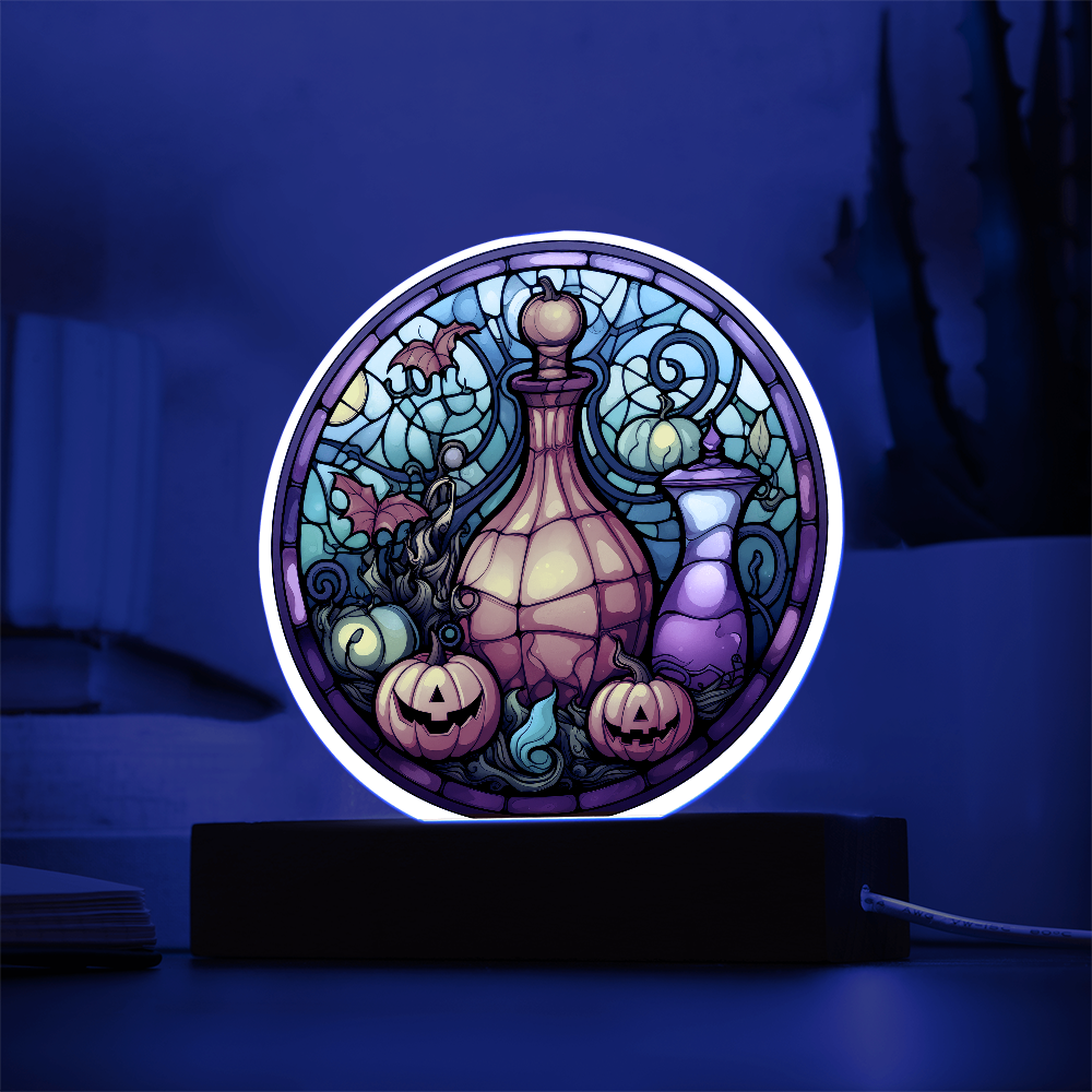 Potion n Pumpkins Stained Glass Circle Acrylic Plaque