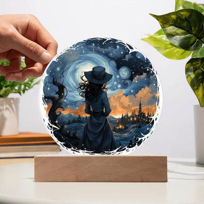 Celestial Witch Night Stroll Circle Plaque w/ LED Base