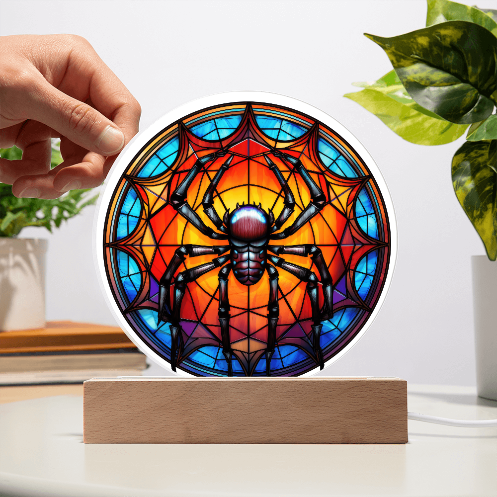 Spider Stained Glass Circle Acrylic Plaque