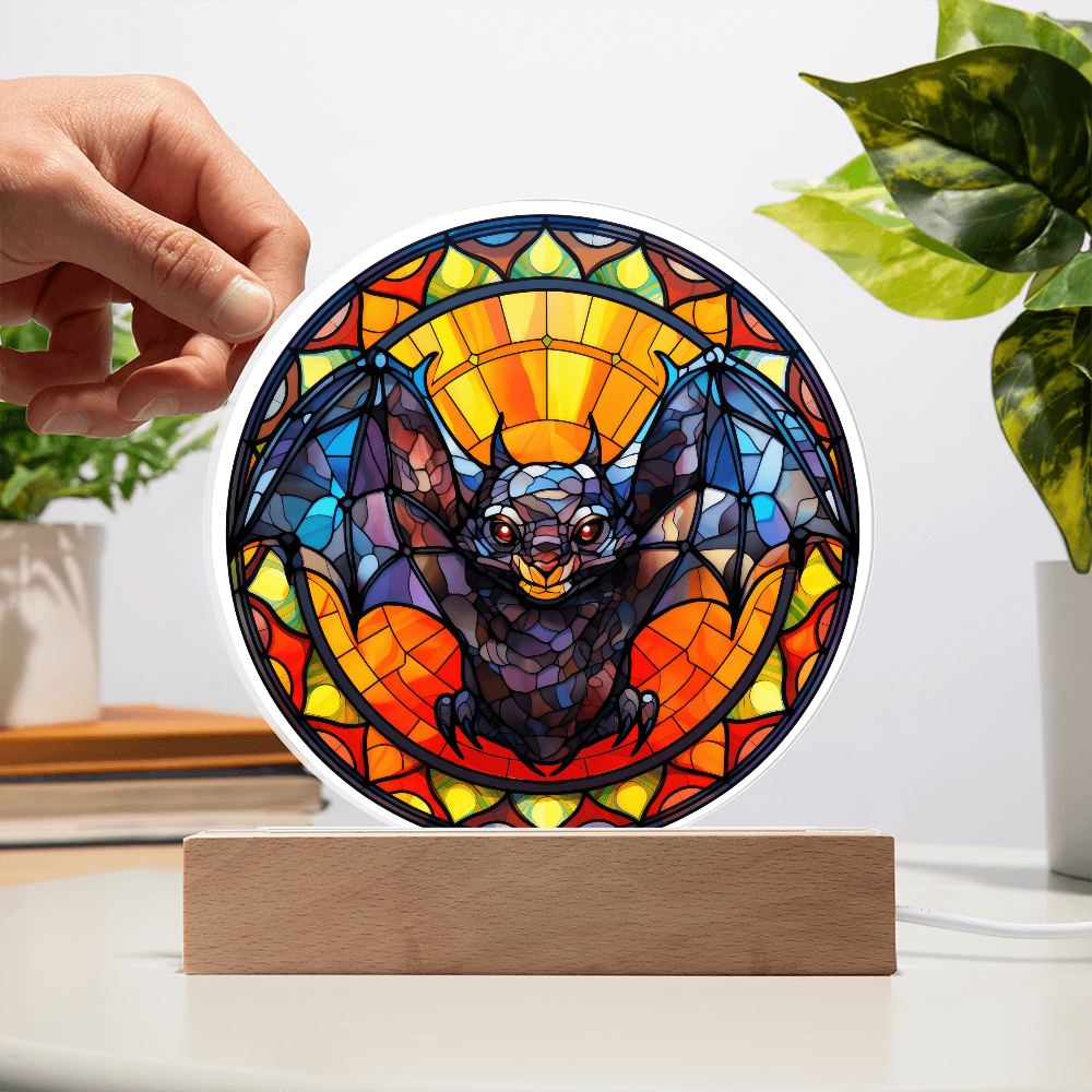 Flying Bat Stained Glass Circle Acrylic Plaque