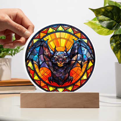 Flying Bat Stained Glass Circle Acrylic Plaque