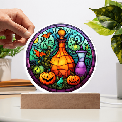 Potion n Pumpkins Stained Glass Circle Acrylic Plaque