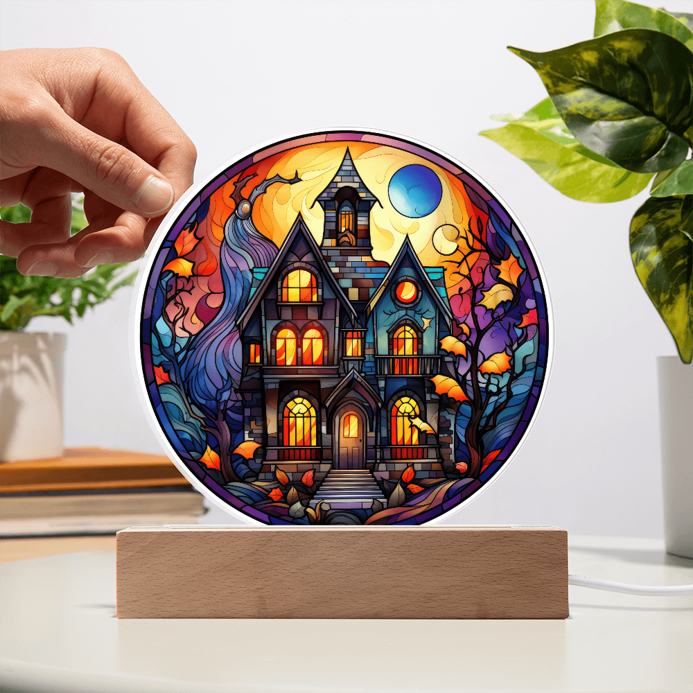Haunted House Stained Glass Circle Acrylic Plaque