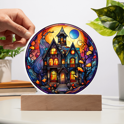 Haunted House Stained Glass Circle Acrylic Plaque