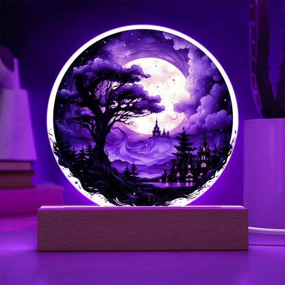 Full Moon Halloween Acrylic Circle Plaque w/ LED Base