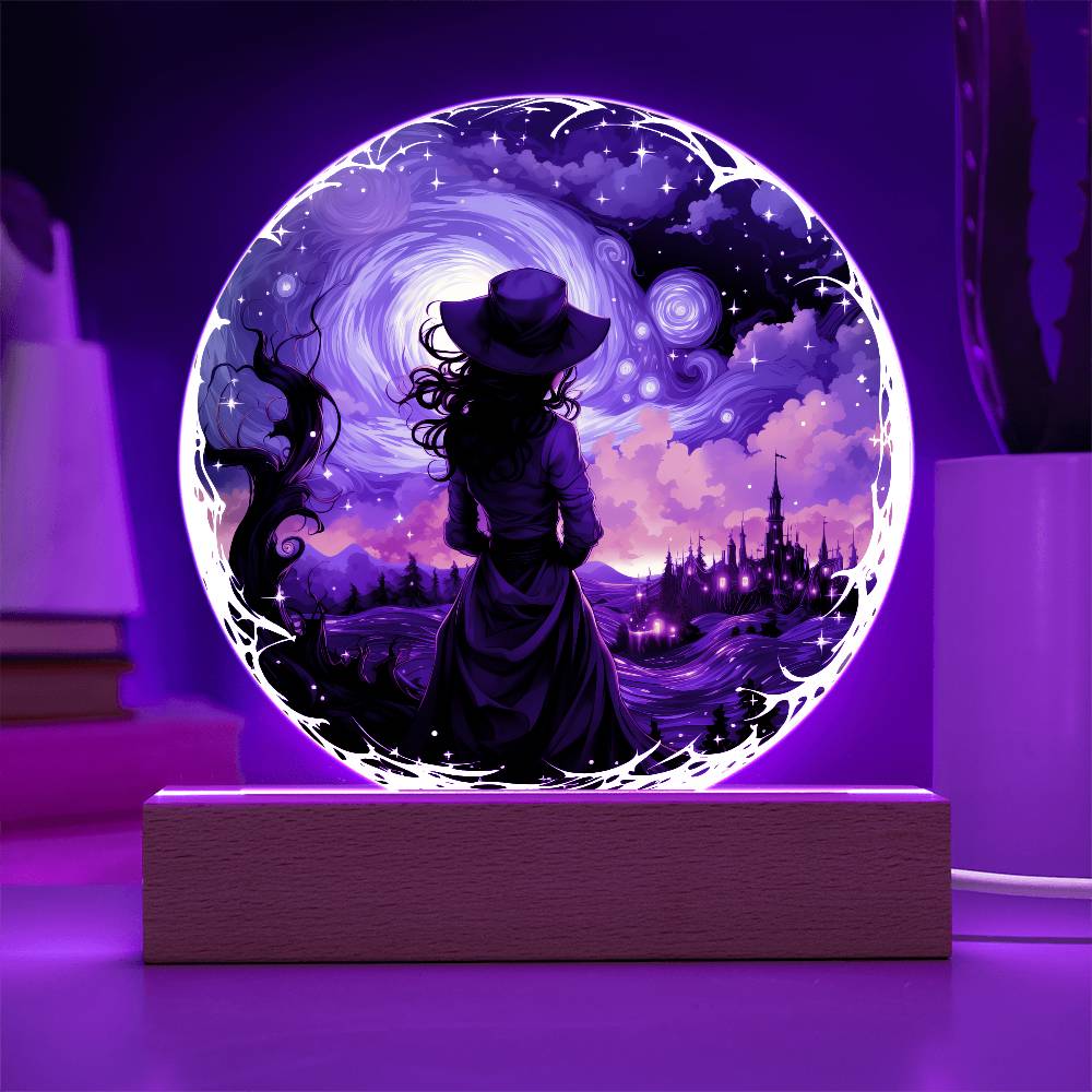 Celestial Witch Night Stroll Circle Plaque w/ LED Base
