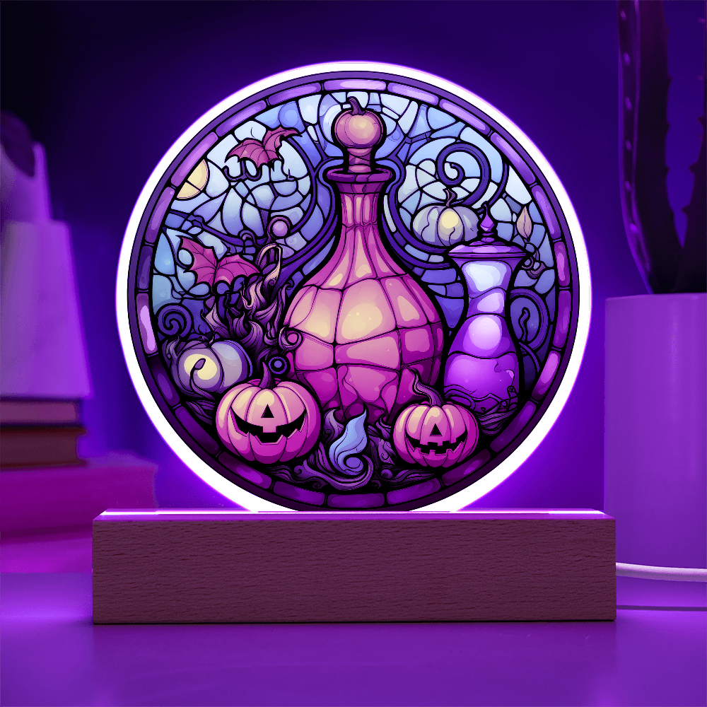 Potion n Pumpkins Stained Glass Circle Acrylic Plaque