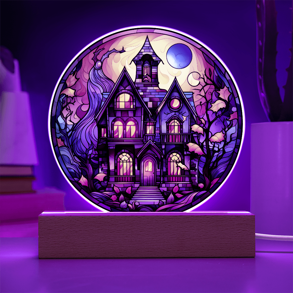 Haunted House Stained Glass Circle Acrylic Plaque