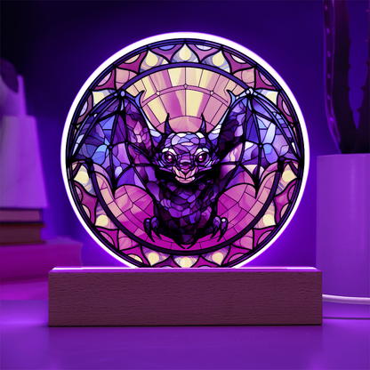 Flying Bat Stained Glass Circle Acrylic Plaque