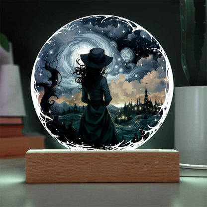 Celestial Witch Night Stroll Circle Plaque w/ LED Base