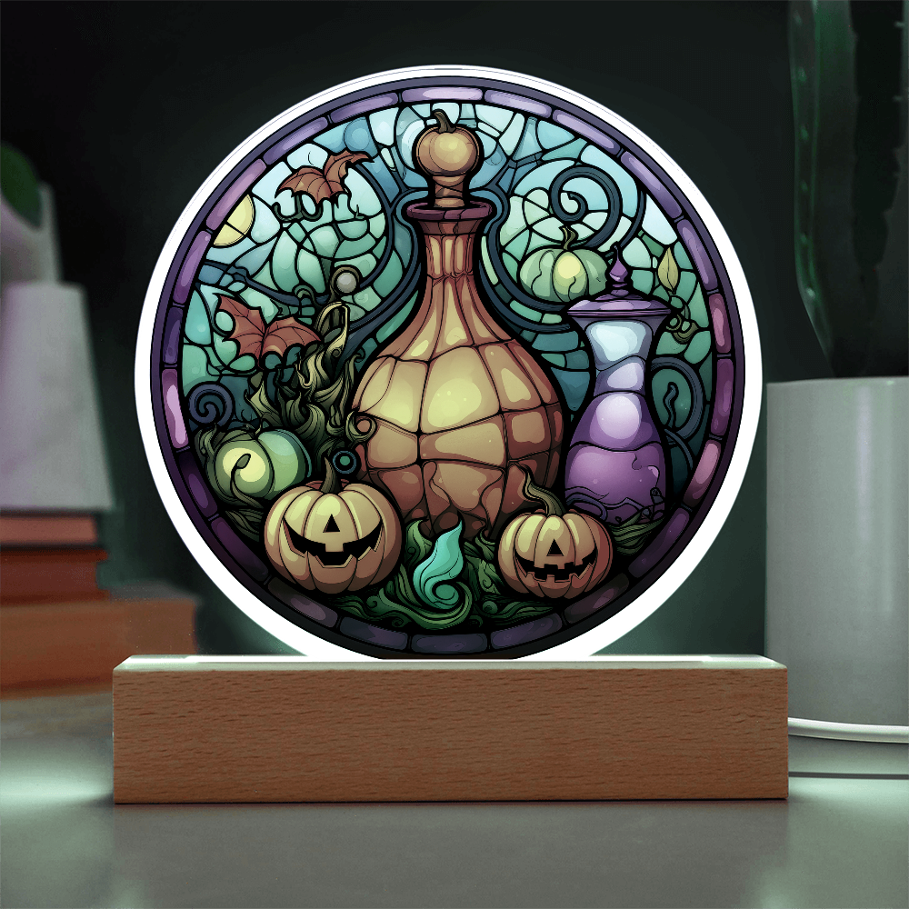 Potion n Pumpkins Stained Glass Circle Acrylic Plaque