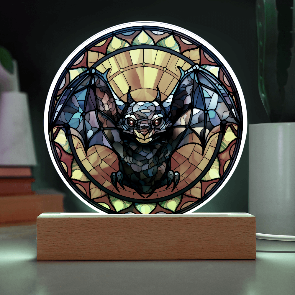 Flying Bat Stained Glass Circle Acrylic Plaque
