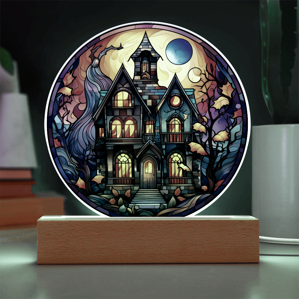 Haunted House Stained Glass Circle Acrylic Plaque