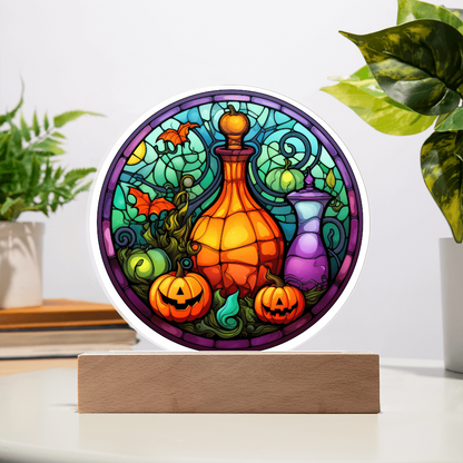 Potion n Pumpkins Stained Glass Circle Acrylic Plaque