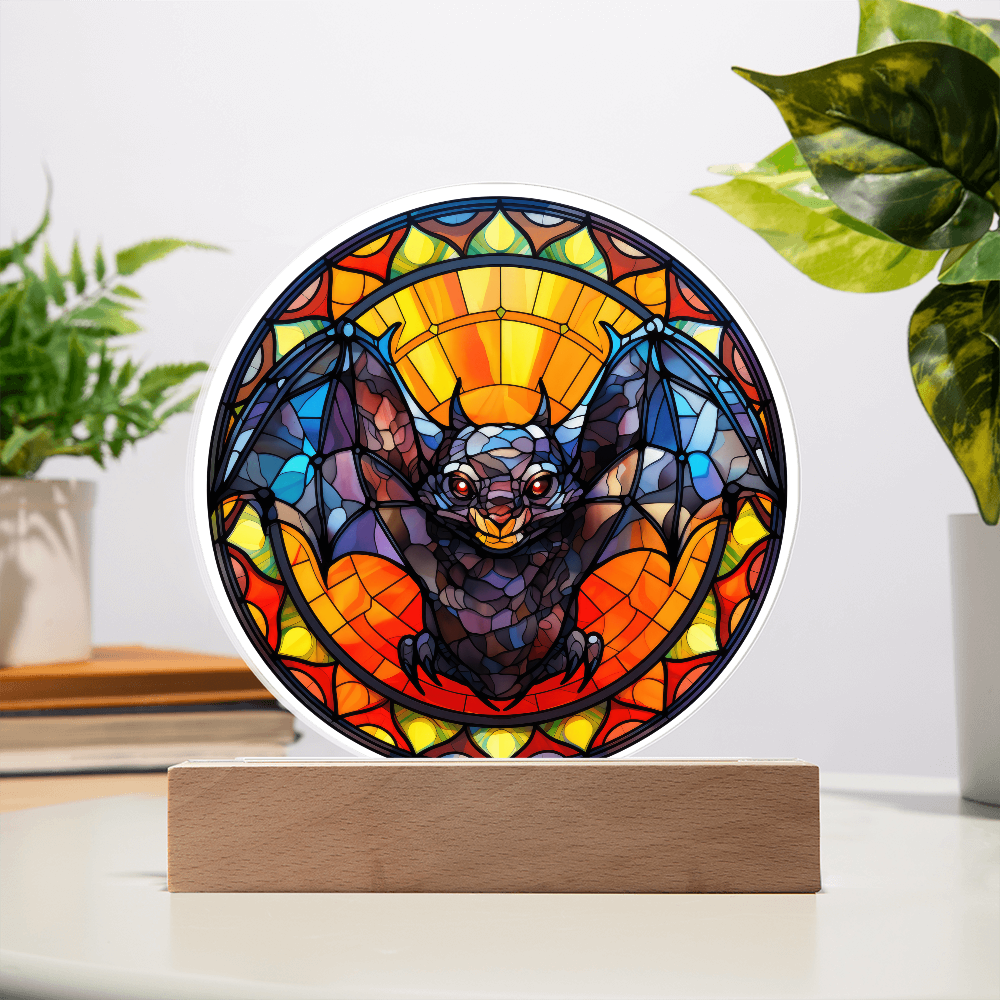 Flying Bat Stained Glass Circle Acrylic Plaque