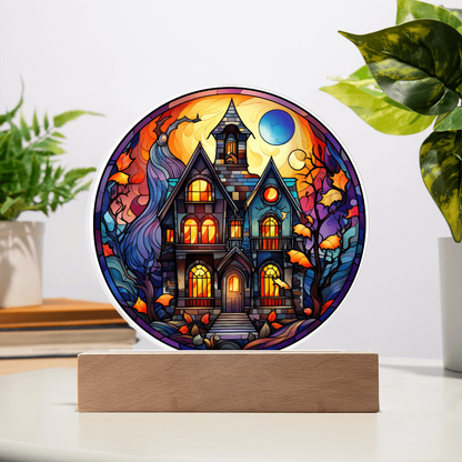 Haunted House Stained Glass Circle Acrylic Plaque