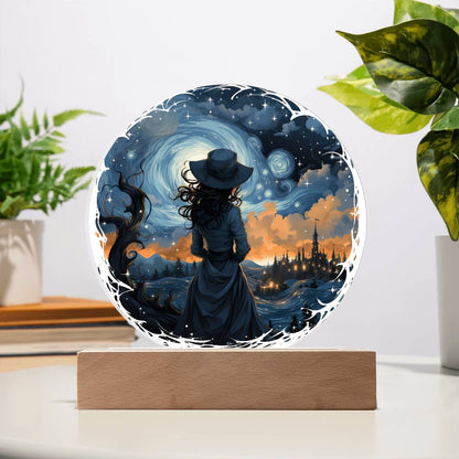 Celestial Witch Night Stroll Circle Plaque w/ LED Base
