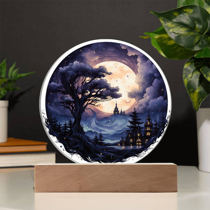 Full Moon Halloween Acrylic Circle Plaque w/ LED Base