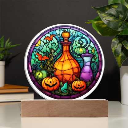 Potion n Pumpkins Stained Glass Circle Acrylic Plaque