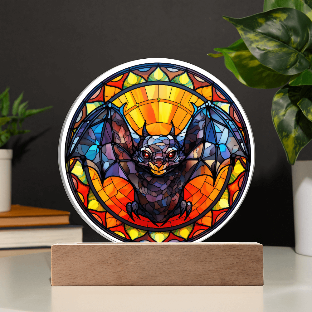 Flying Bat Stained Glass Circle Acrylic Plaque