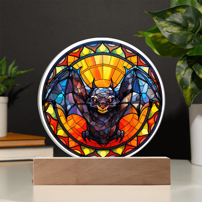 Flying Bat Stained Glass Circle Acrylic Plaque
