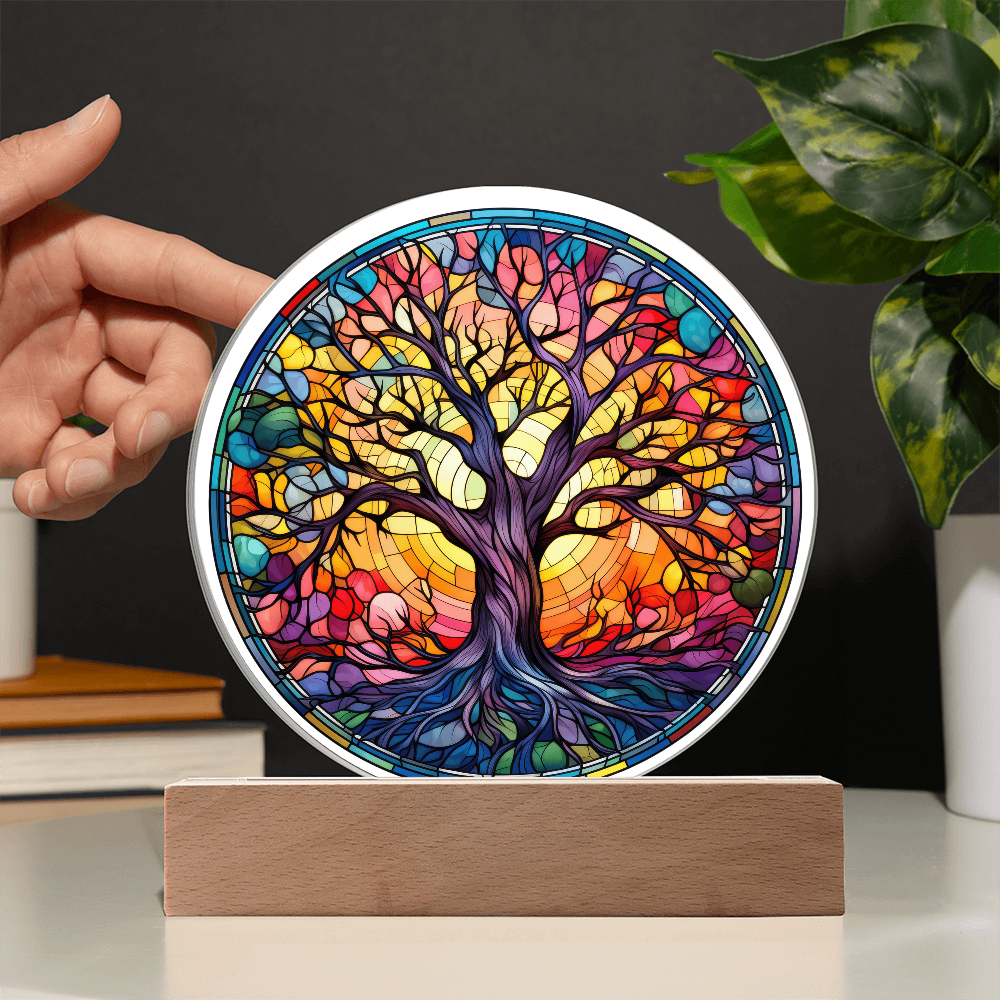 Tree of Life Stained Glass Circle Acrylic Plaque