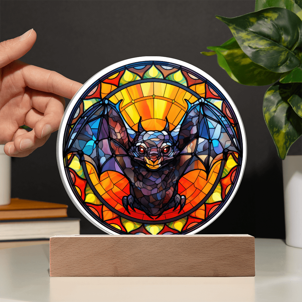Flying Bat Stained Glass Circle Acrylic Plaque