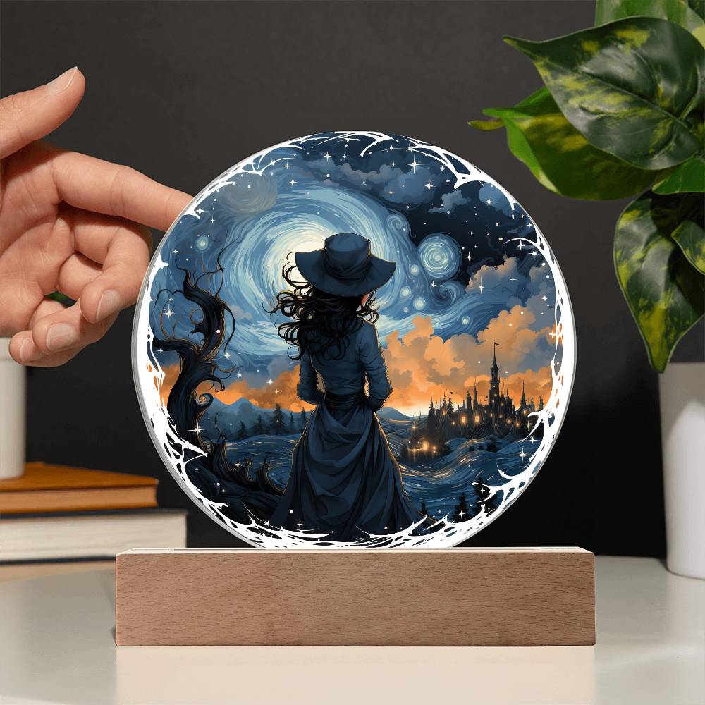 Celestial Witch Night Stroll Circle Plaque w/ LED Base