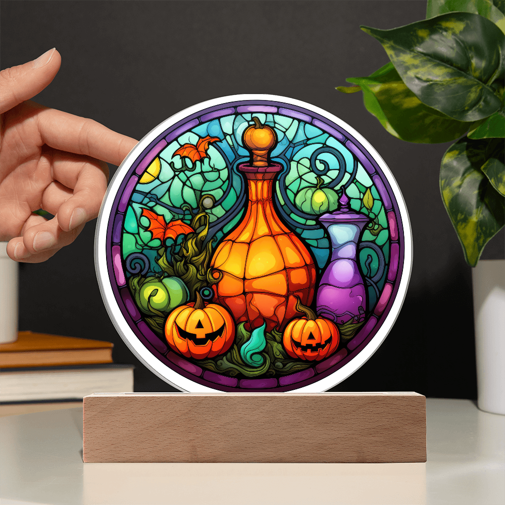 Potion n Pumpkins Stained Glass Circle Acrylic Plaque