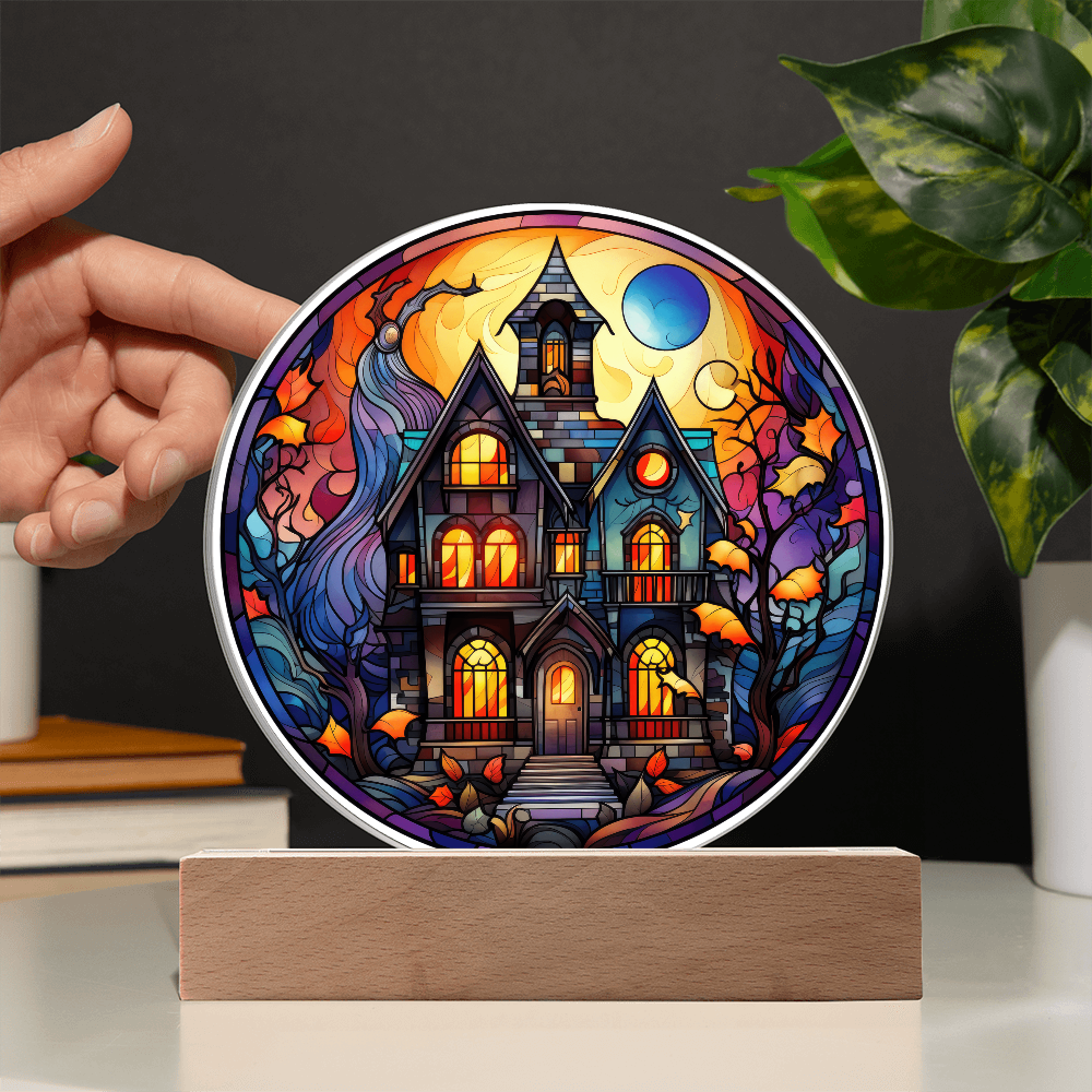 Haunted House Stained Glass Circle Acrylic Plaque