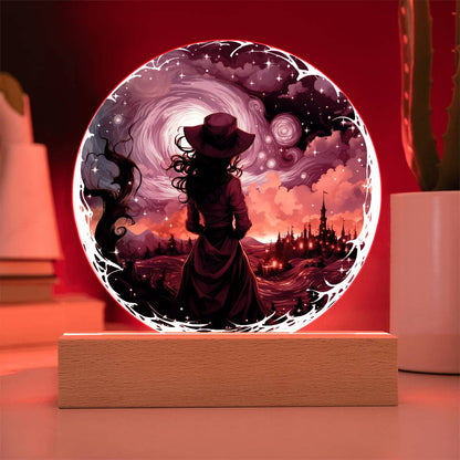 Celestial Witch Night Stroll Circle Plaque w/ LED Base