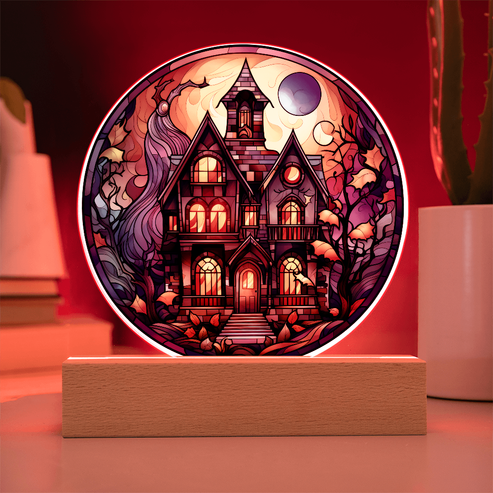 Haunted House Stained Glass Circle Acrylic Plaque