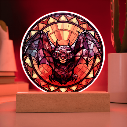 Flying Bat Stained Glass Circle Acrylic Plaque