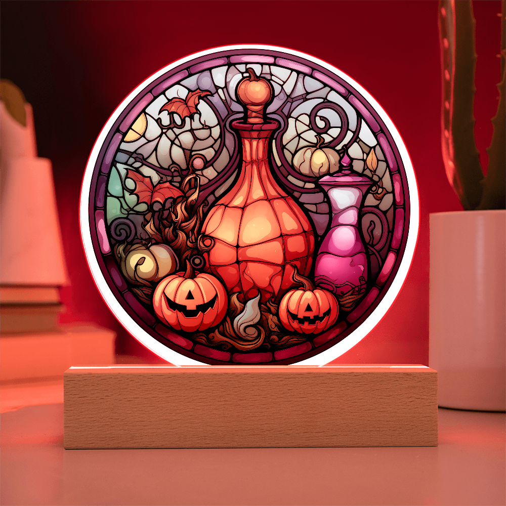 Potion n Pumpkins Stained Glass Circle Acrylic Plaque