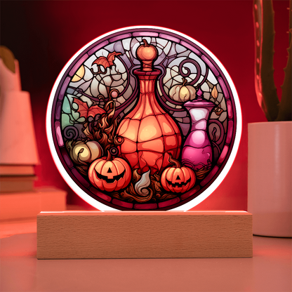 Potion n Pumpkins Stained Glass Circle Acrylic Plaque