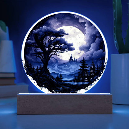 Full Moon Halloween Acrylic Circle Plaque w/ LED Base
