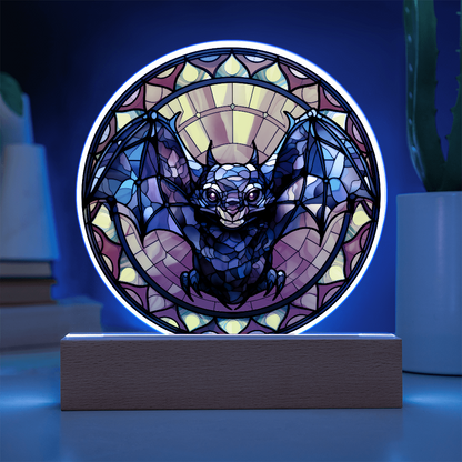 Flying Bat Stained Glass Circle Acrylic Plaque