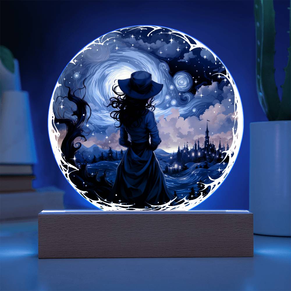 Celestial Witch Night Stroll Circle Plaque w/ LED Base