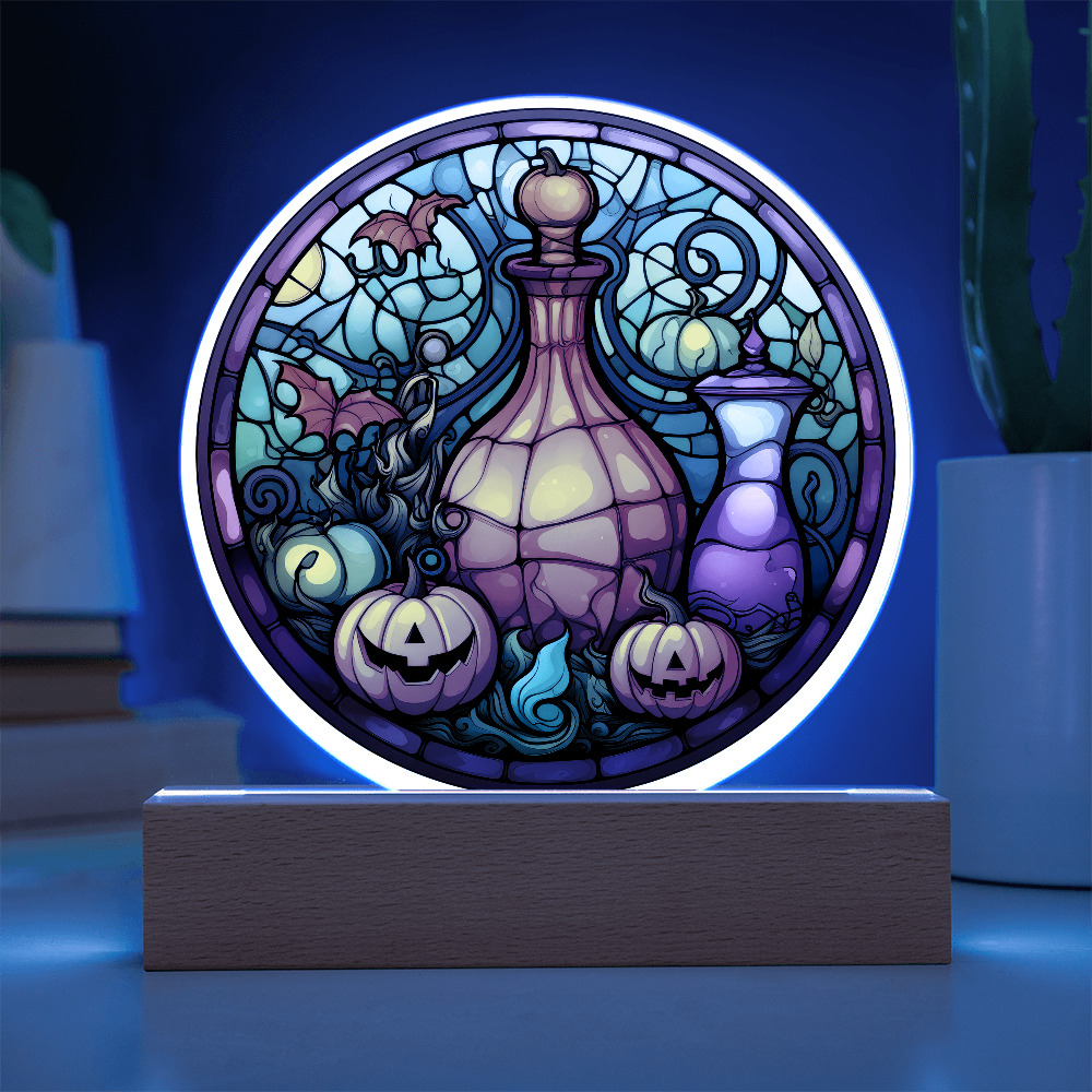 Potion n Pumpkins Stained Glass Circle Acrylic Plaque