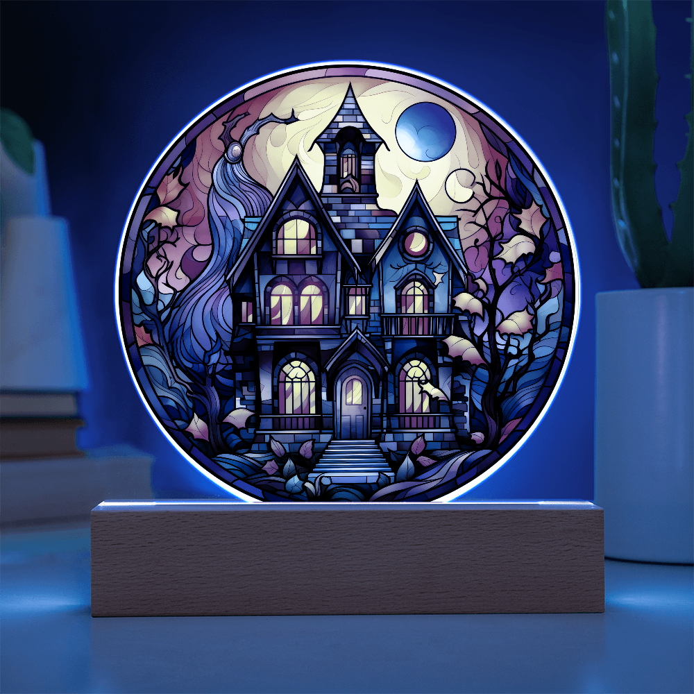 Haunted House Stained Glass Circle Acrylic Plaque