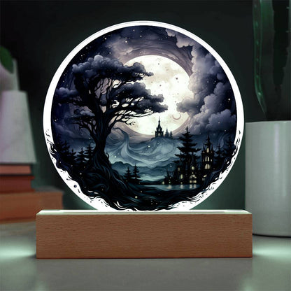 Full Moon Halloween Acrylic Circle Plaque w/ LED Base