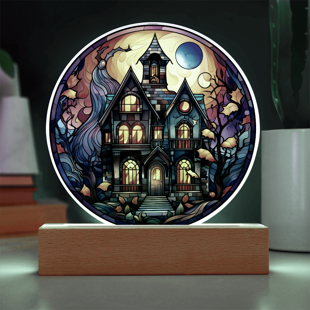 Haunted House Stained Glass Circle Acrylic Plaque