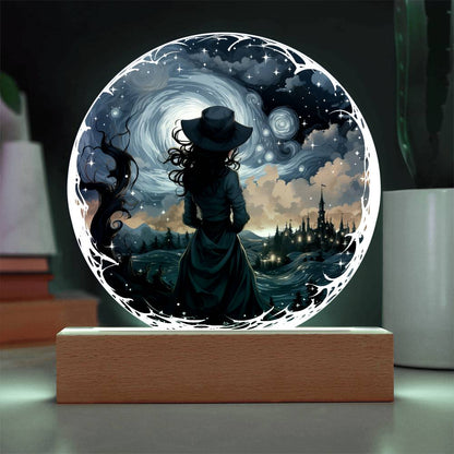 Celestial Witch Night Stroll Circle Plaque w/ LED Base